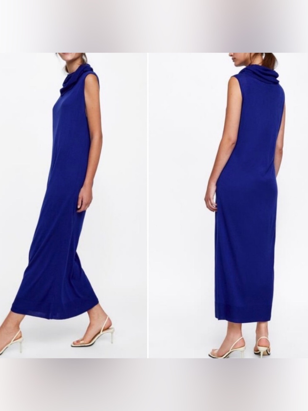 Zara Blue Knit Sleeveless Cowl Neck Dress Stretch Solid Womens Size Small NWT
